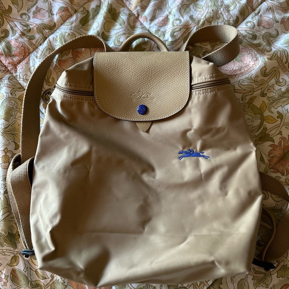 Stylish Tan Backpack with Blue Accent